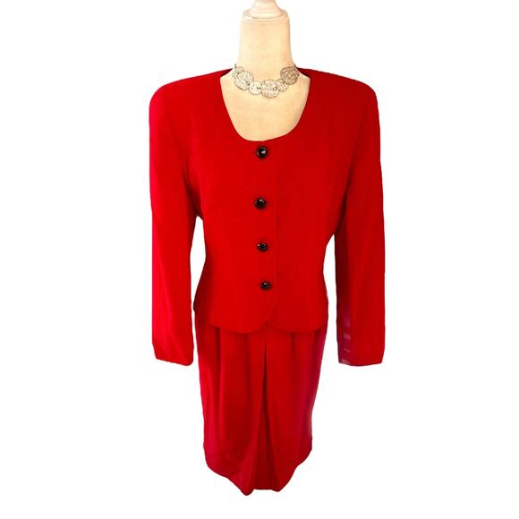 Vintage Christian Dior 2pc Red 100% Wool Jacket & Skirt Suit, Women’s size 12 - Picture 1 of 16